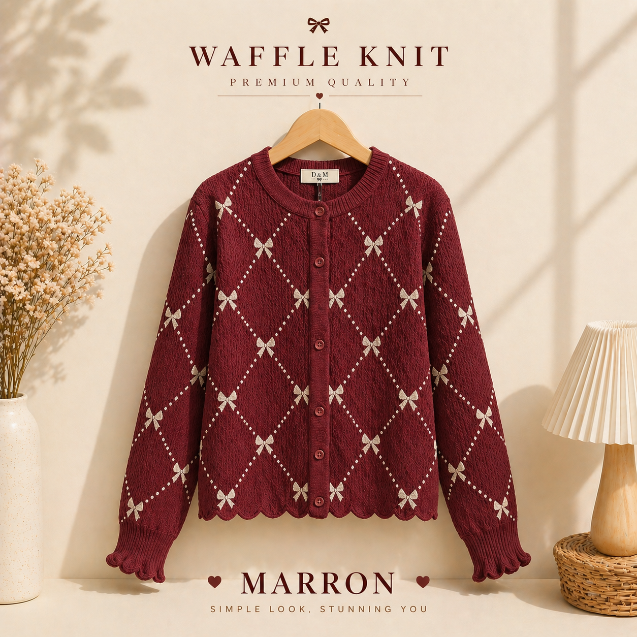 Cardigan Waffle Knit Wanita Premium | Outer Rajut Korea Motif Pita | Atasan Cewek Kekinian Adem & Nyaman, foto 6