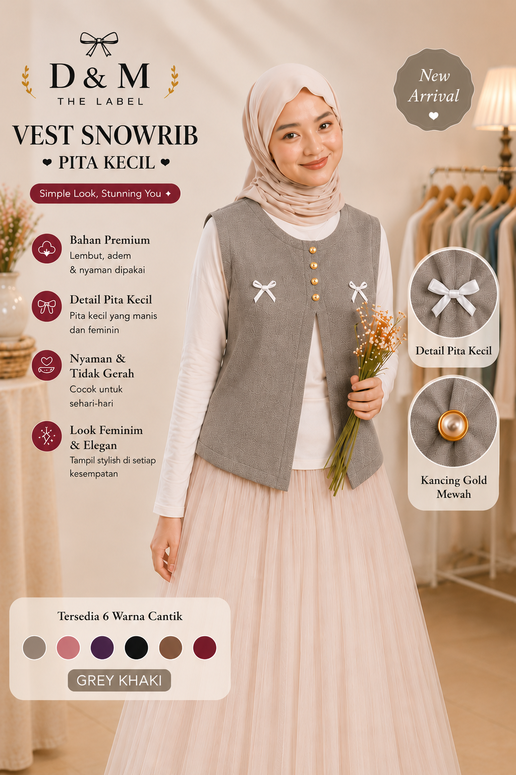 Vest Wanita Knit Snowrib Pita Kecil Outer Rajut Korean Style Tanpa Lengan Simple Elegant D&M The Label, foto 3