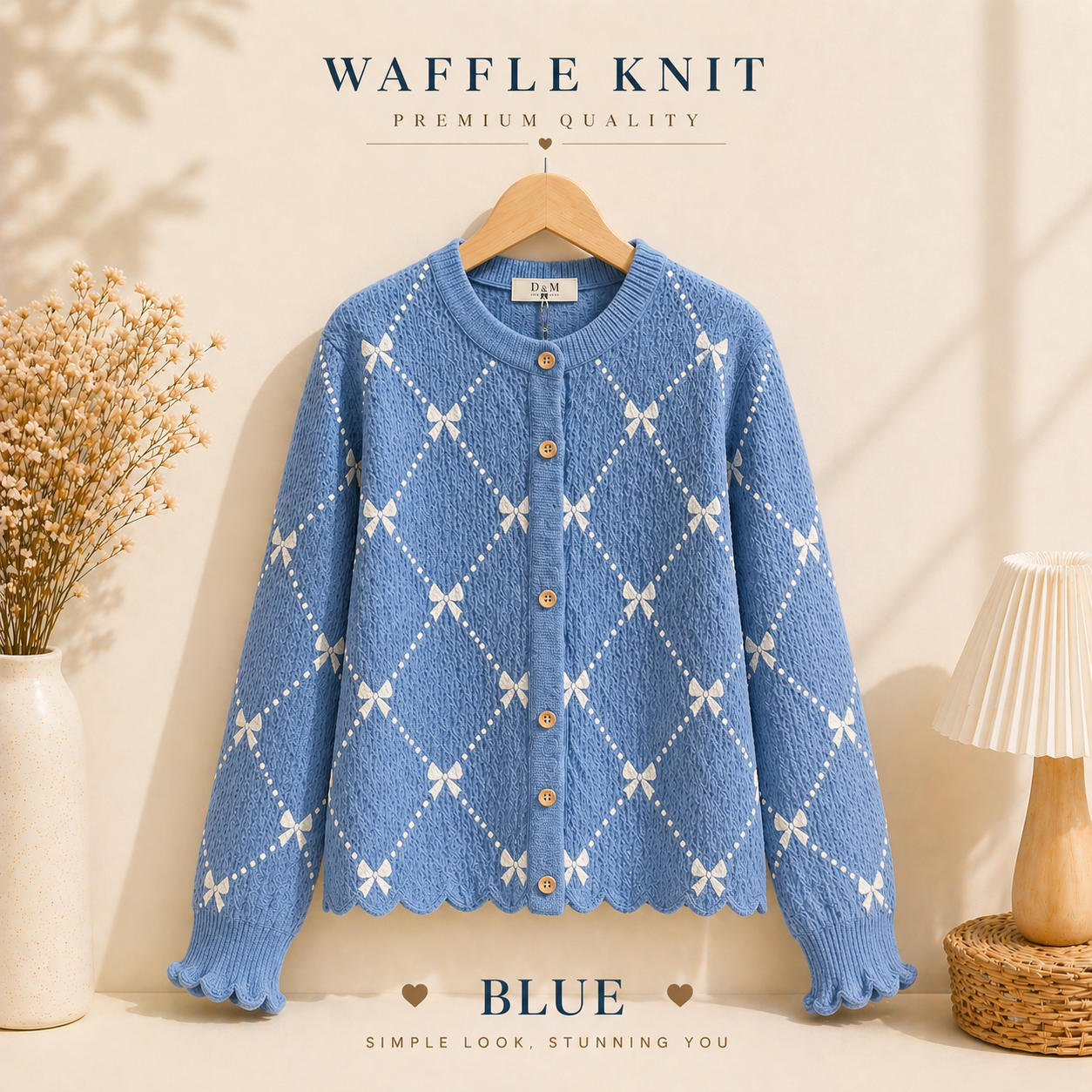 Cardigan Waffle Knit Wanita Premium | Outer Rajut Korea Motif Pita | Atasan Cewek Kekinian Adem & Nyaman, foto 5