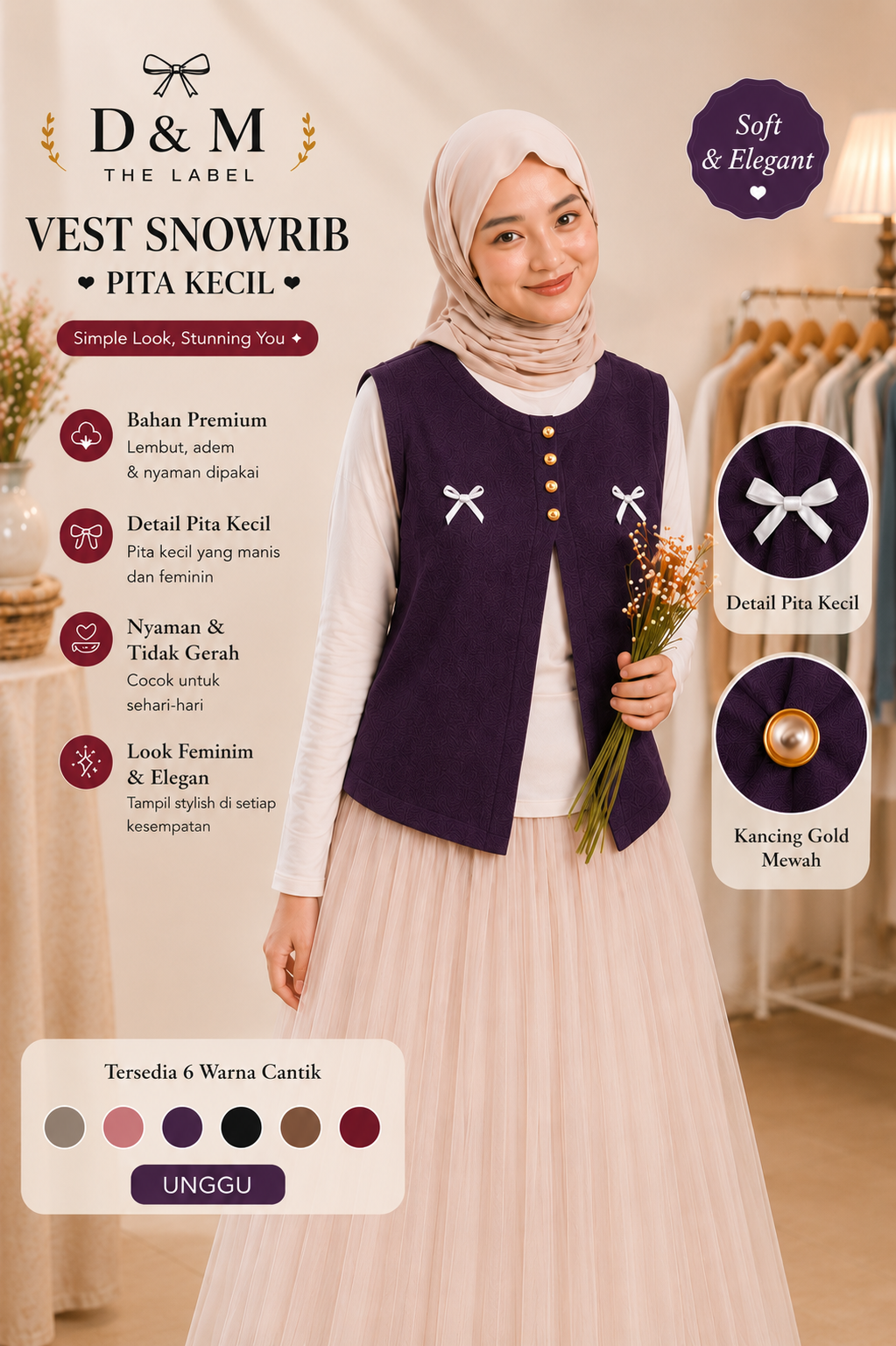 Vest Wanita Knit Snowrib Pita Kecil Outer Rajut Korean Style Tanpa Lengan Simple Elegant D&M The Label, foto 5
