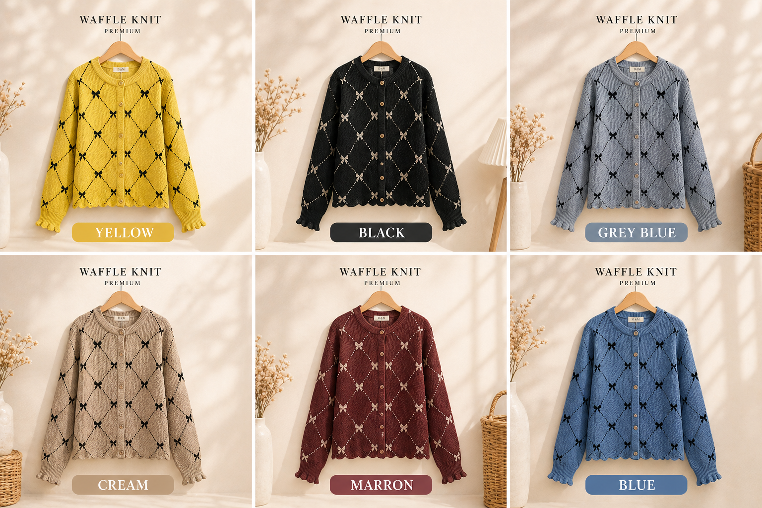 Cardigan Waffle Knit Wanita Premium | Outer Rajut Korea Motif Pita | Atasan Cewek Kekinian Adem & Nyaman, foto 8