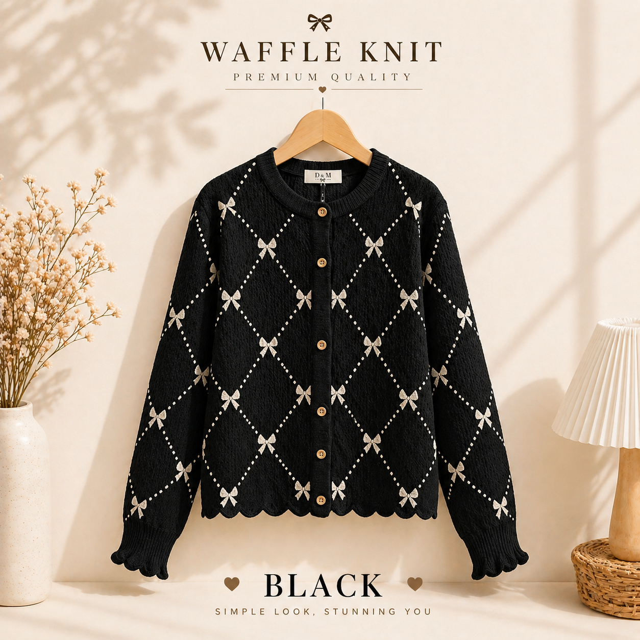 Cardigan Waffle Knit Wanita Premium | Outer Rajut Korea Motif Pita | Atasan Cewek Kekinian Adem & Nyaman, foto 3